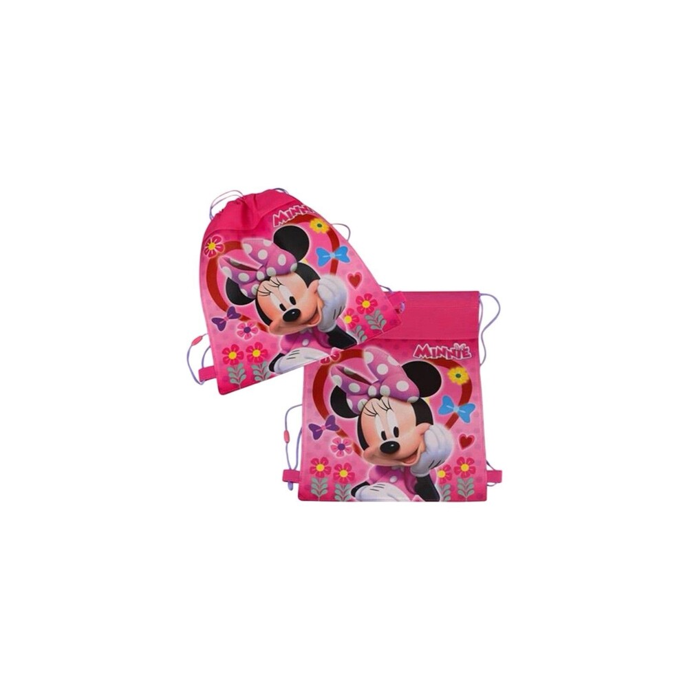 Sling Bag Tote Drawstring Non-Woven Disney Minnie Pink Bow Flower New